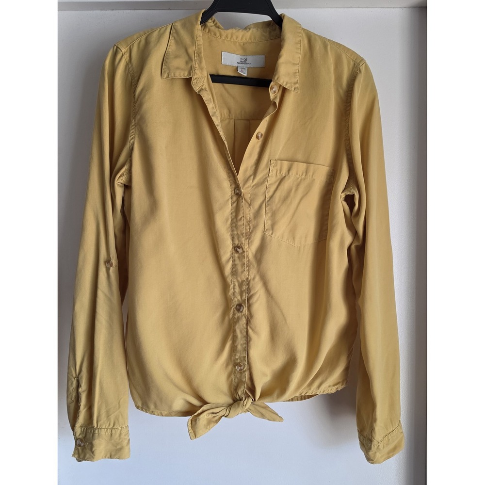 Thread + Supply Women Medium Yellow Collared Long Sleeve Button-Up Shirt Top